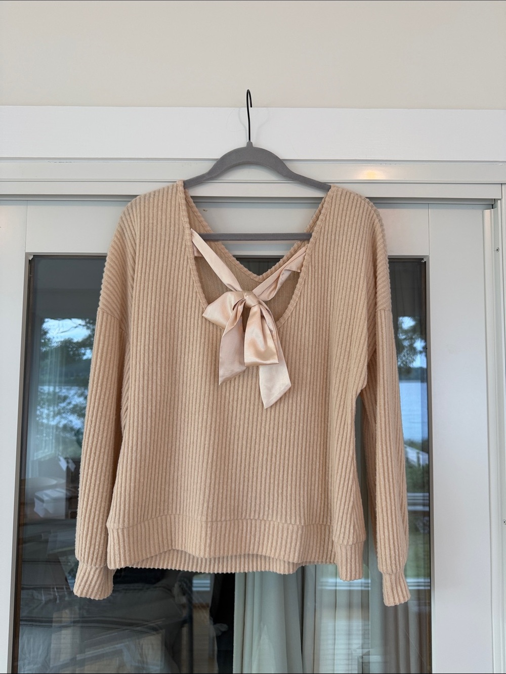 V-Neck Ribbed Knit Oversized Sweater